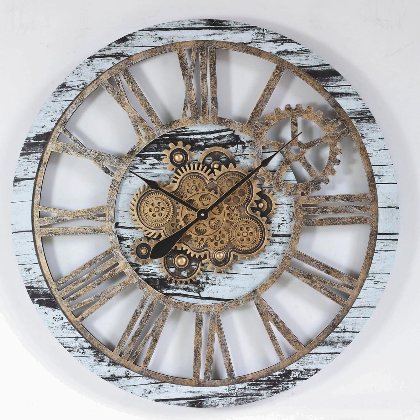 The Gears Clock 36'' Inch Real Moving Gear Wall Clock Vintage Industrial Oversized Rustic Farmhouse (Vintage Grey and White)