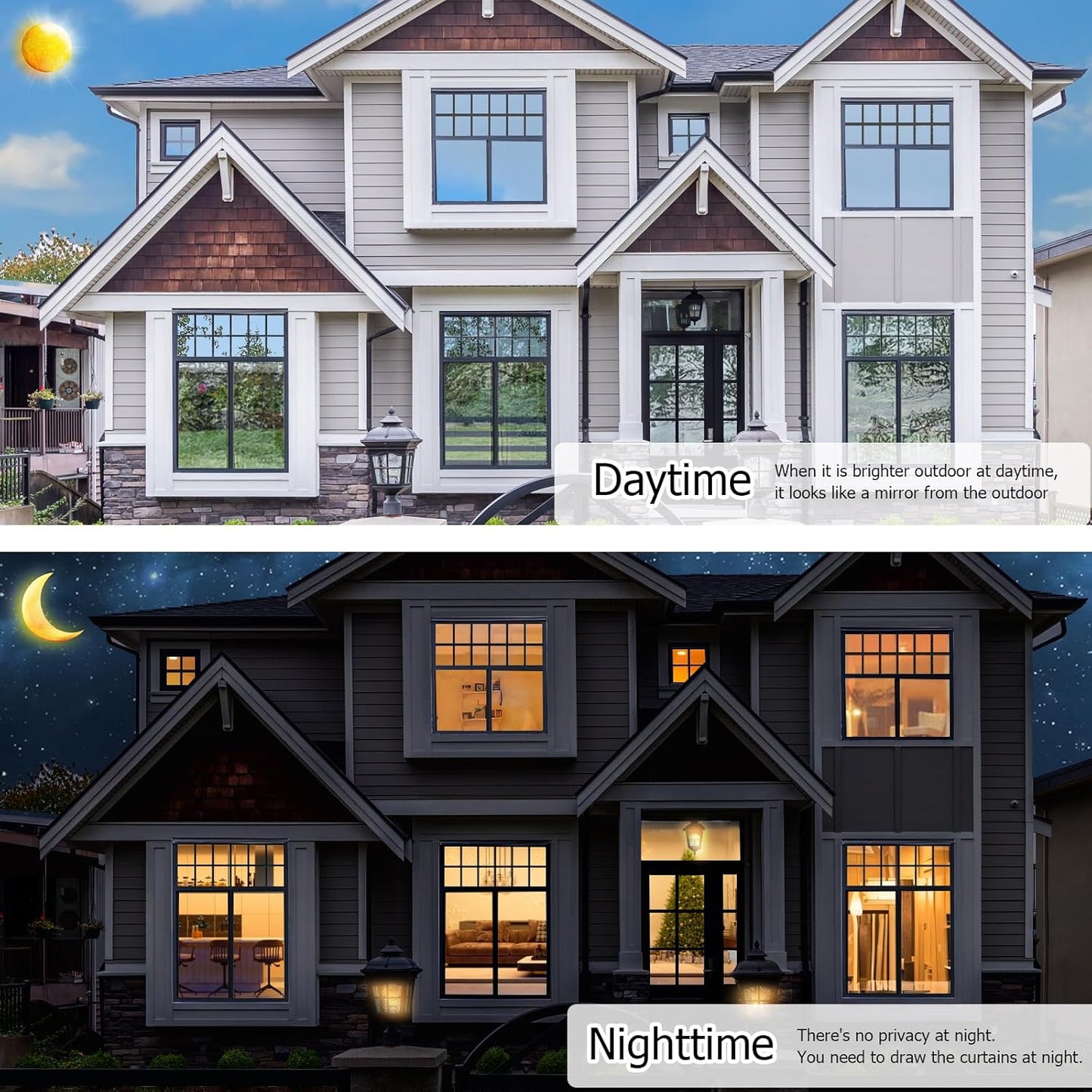 HIDBEA One Way Window Film, Daytime Privacy Sun Blocking Reflective Window Film No Glue Static Cling Heat Control Window Tinting Film for Home and Office, Black Silver, 29.5 x 157.5 Inch