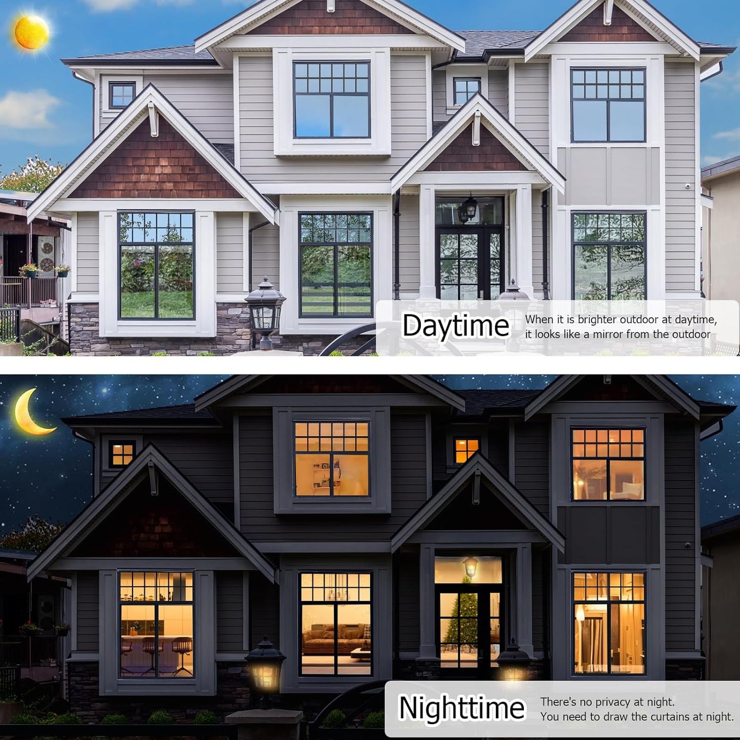 HIDBEA One Way Mirror Window Film, Daytime Privacy Sun Blocking Reflective Window Film Static Cling Heat Control Window Tinting Film for Home and Office, Brown Silver, 35.4 x 78.7 Inch