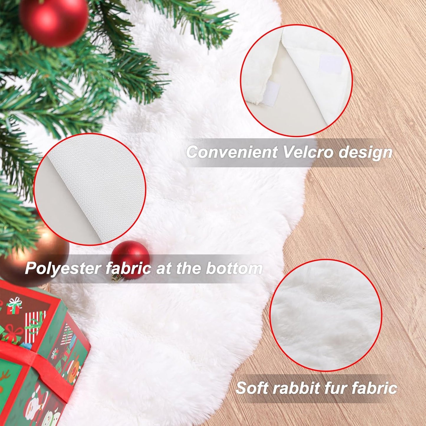 35 Inch Rabbit Fur Christmas Tree Skirt White Plush Skirt for Merry Christmas Party Christmas Tree Decoration