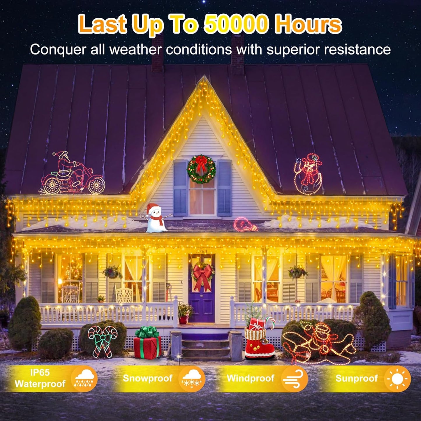 810LED 82ft Christmas Lights, 180Drops 12 Modes Warm White Christmas String Lights Outdoor Dimmable, Waterproof Christmas Decoration Fairy Lights with Timer for Indoor Eaves Party Patio Window Fence