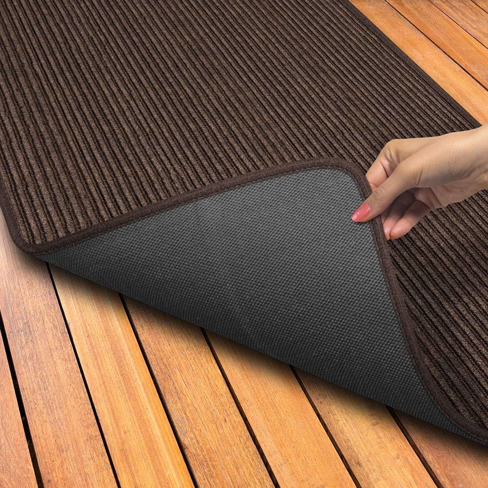 House, Home and More Indoor Outdoor Double-Ribbed Carpet Runner with Skid-Resistant Rubber Backing - Bittersweet Brown - 4 Feet x 40 Feet