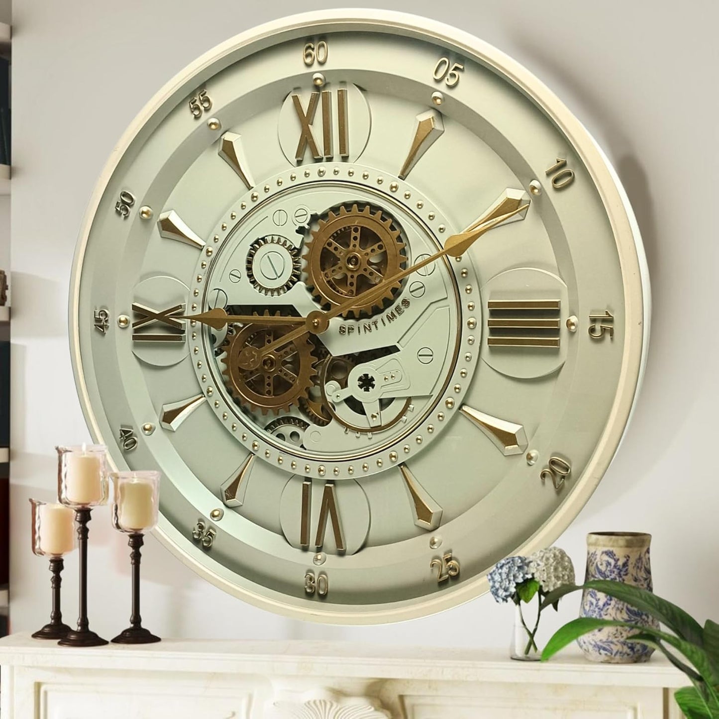 24'' Inch Real Moving Gear Wall Clock Ireland Line (Brass Light, 24 inches (59 cm))