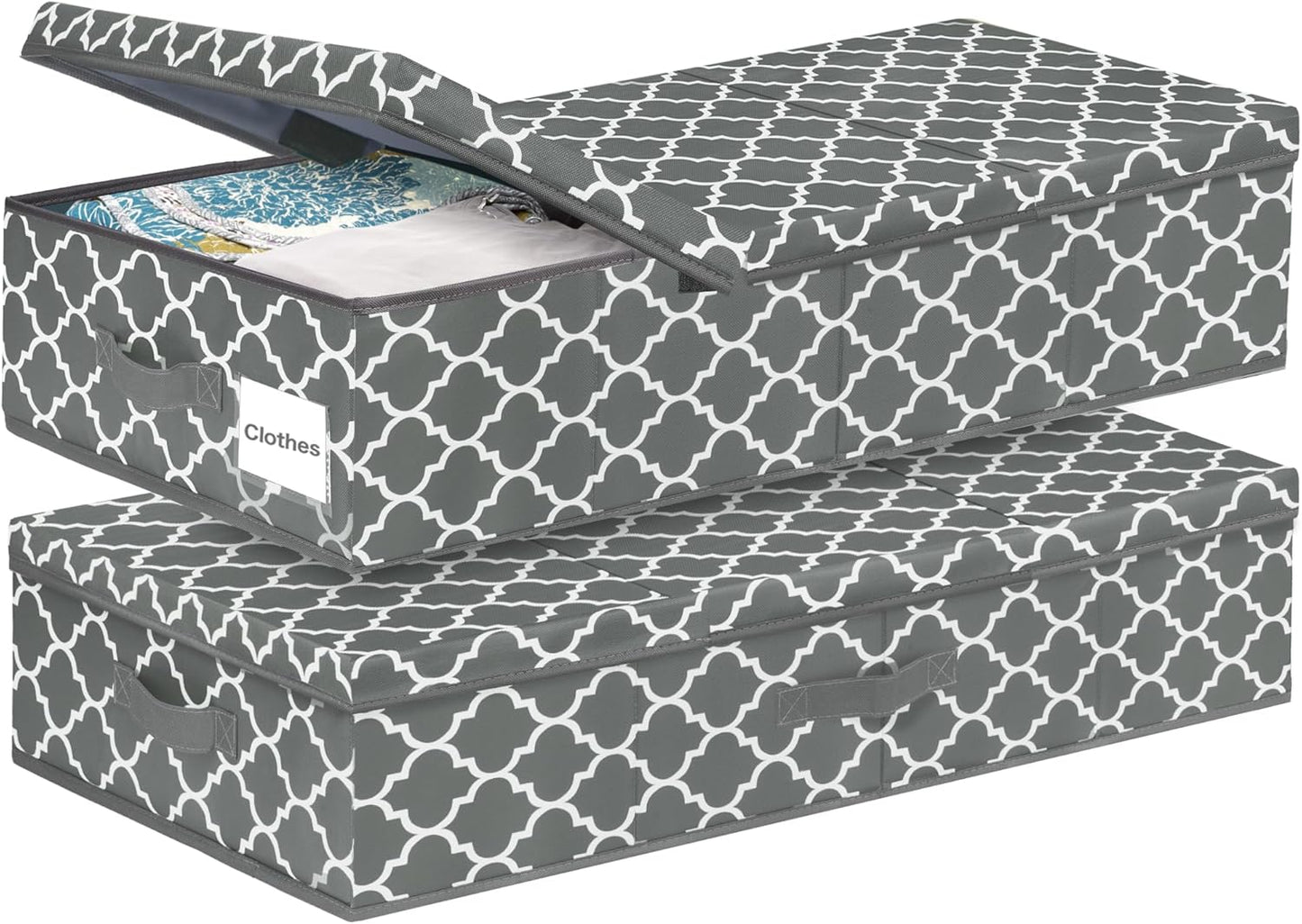 punemi Under Bed Storage Containers Bins With Lids, 6 Inches Tall Flat Underbed Clothes Storage W/Sturdy Sidewalls & Bottom, Low Profile Under Dorm Bed Storage Drawers With 3 Handles (Lantern Pattern)