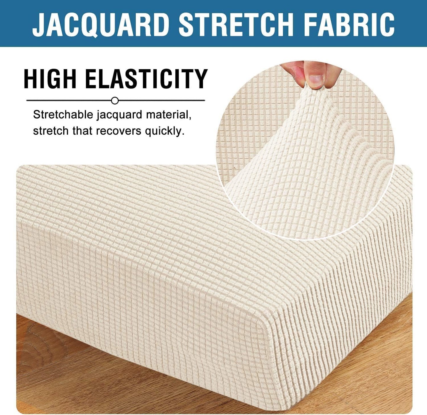 H.VERSAILTEX Super Stretch Individual Seat Cushion Covers Sofa Covers Couch Cushion Covers Slipcover Sets Thick Jacquard Textured Twill Fabric (1 Piece Chair Cushion Cover, Natural)