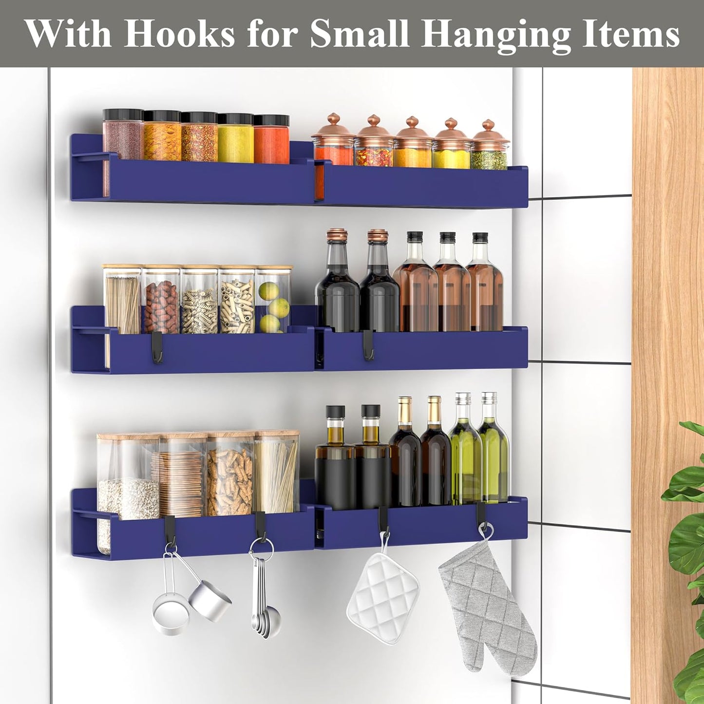 6 Pack Magnetic Spice Rack Organizer for Refrigerator and Oven, Dark Blue Fridge Organizers and Storage for Kitchen