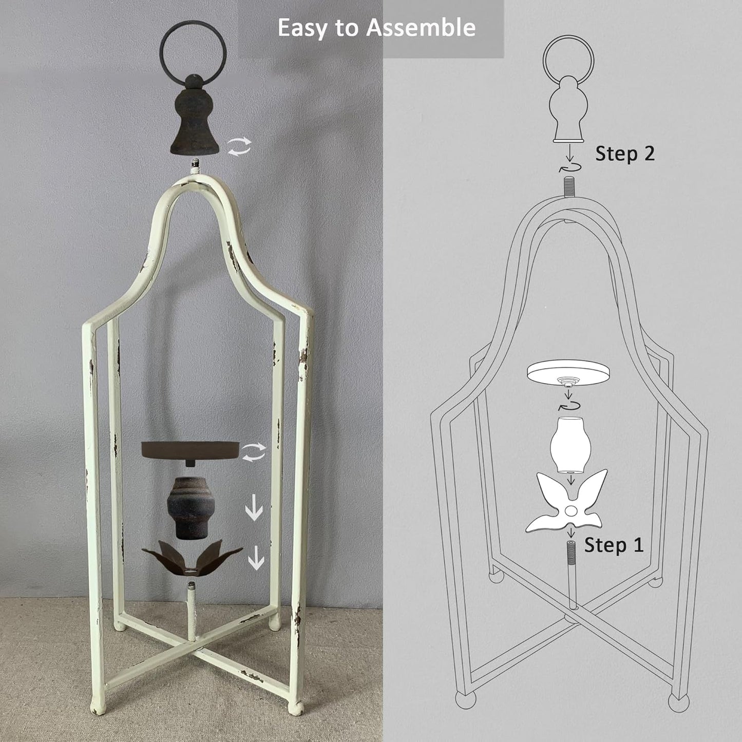 Large Tall Shabby Chic Lanterns Decorative Indoor Outdoor, Outside Gifts Front Porch Patio Vintage Metal Candle Holders, Fireplace Table Floor Farmhouse Rustic Decor Set of 2