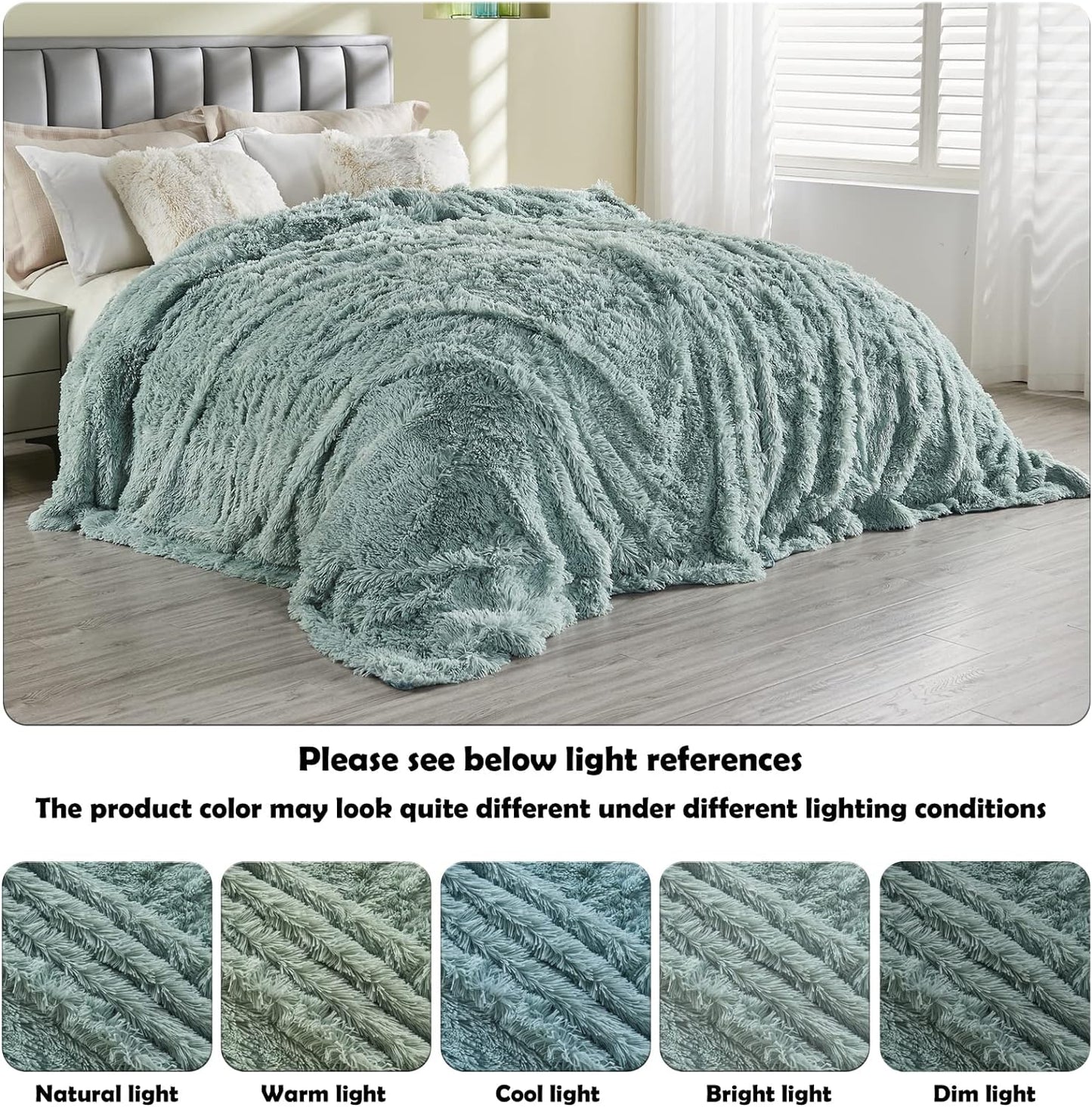 GONAAP Fuzzy Faux Fur Throw Blanket Twin Size Ice Blue Super Soft Cozy Plush Fuzzy Shaggy Blanket for Couch Sofa Bed (Ice Blue, Twin(60"x80"))