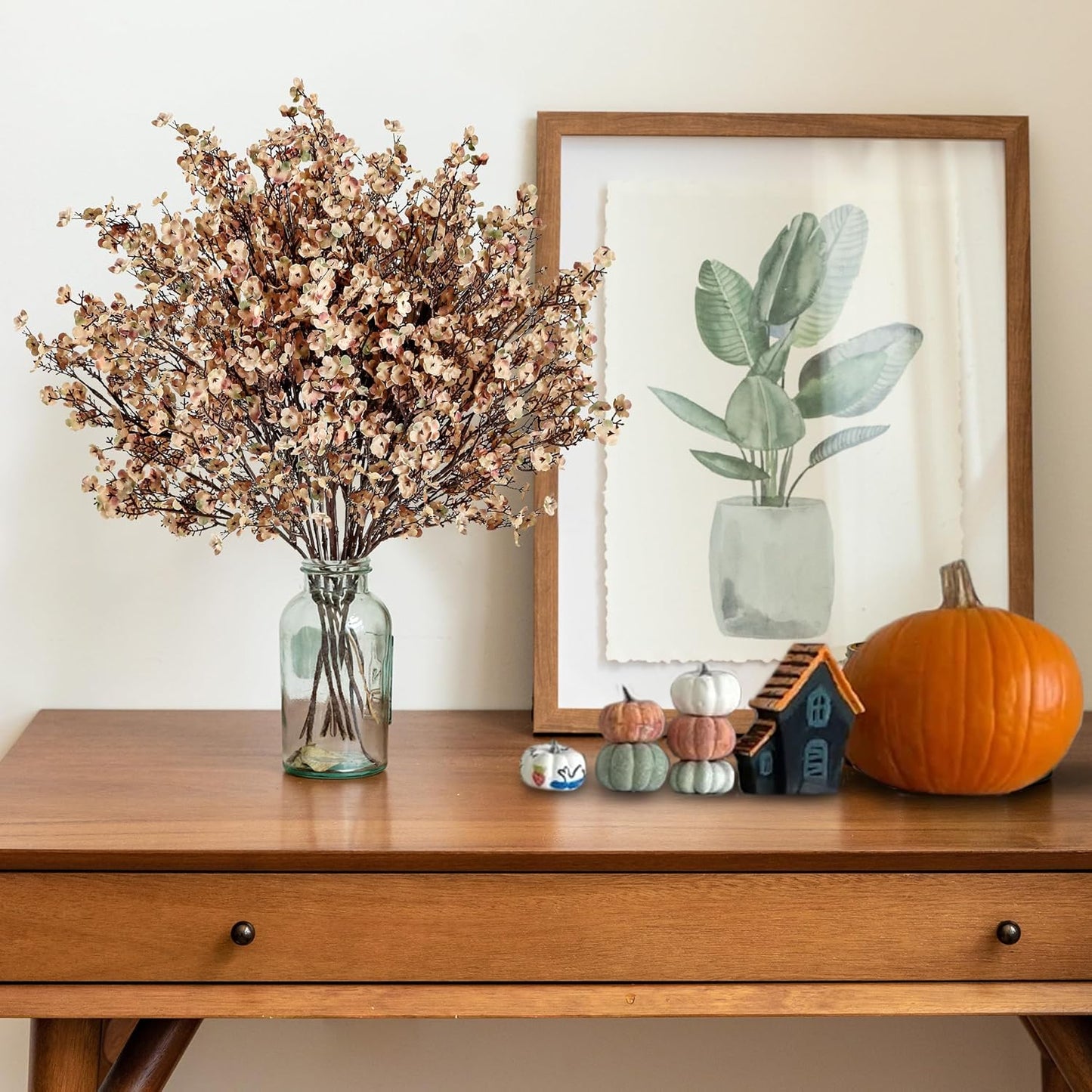 Sggvecsy 15 Pcs Babys Breath Artificial Flowers Gypsophila Bouquets Bulk Real Touch Fake Silk Flowers for Home DIY Floral Arrangement Table Centerpiece Fall Thanksgiving Autumn Decoration (Skin Brown)