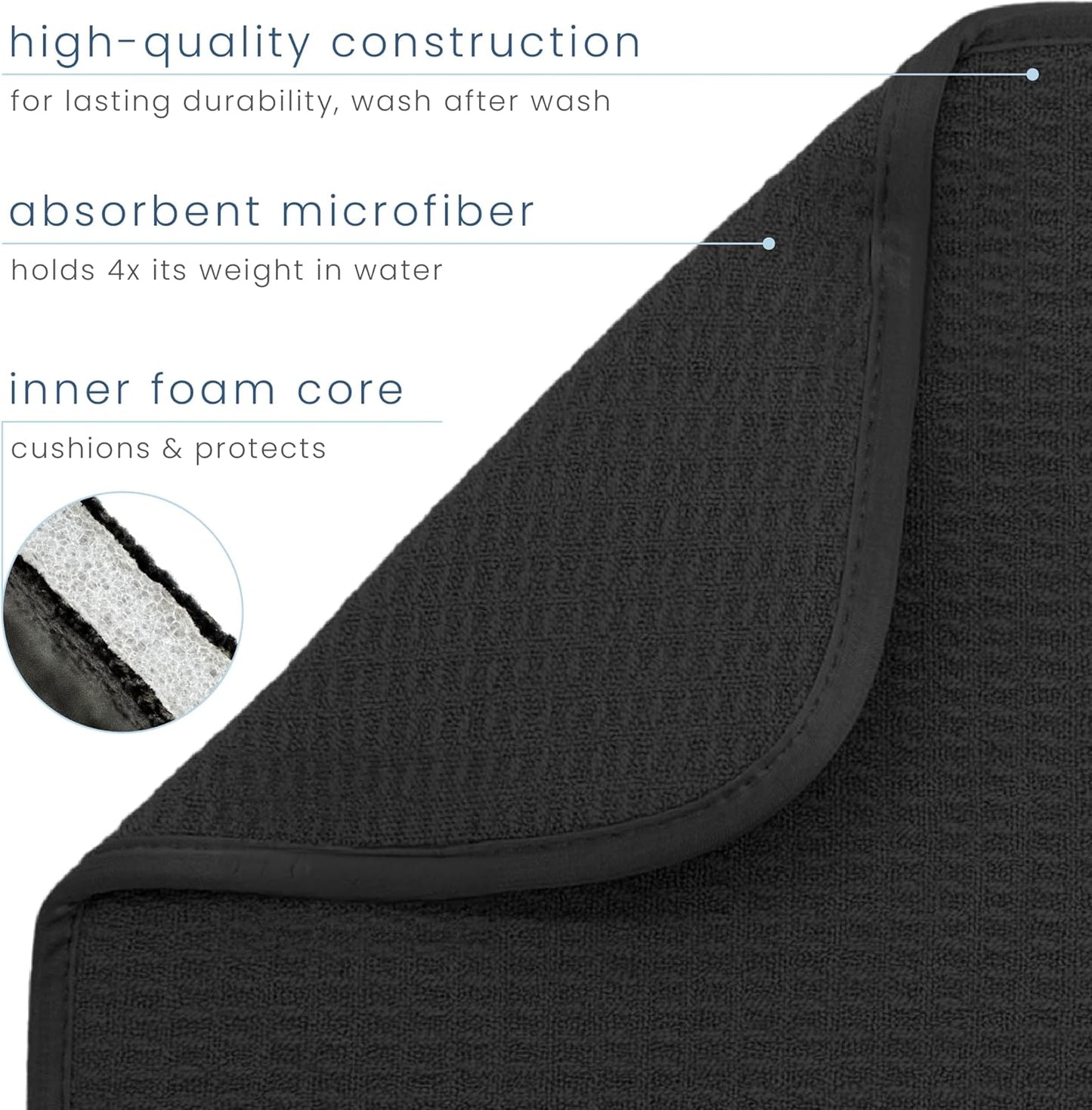 S&T INC. Dish Drying Mat Jumbo, 18” x 30”, Absorbent Microfiber Kitchen Counter Mat, Dish Drying Pad for Dishes, Utensils, Pots and Pans, Jumbo, Black