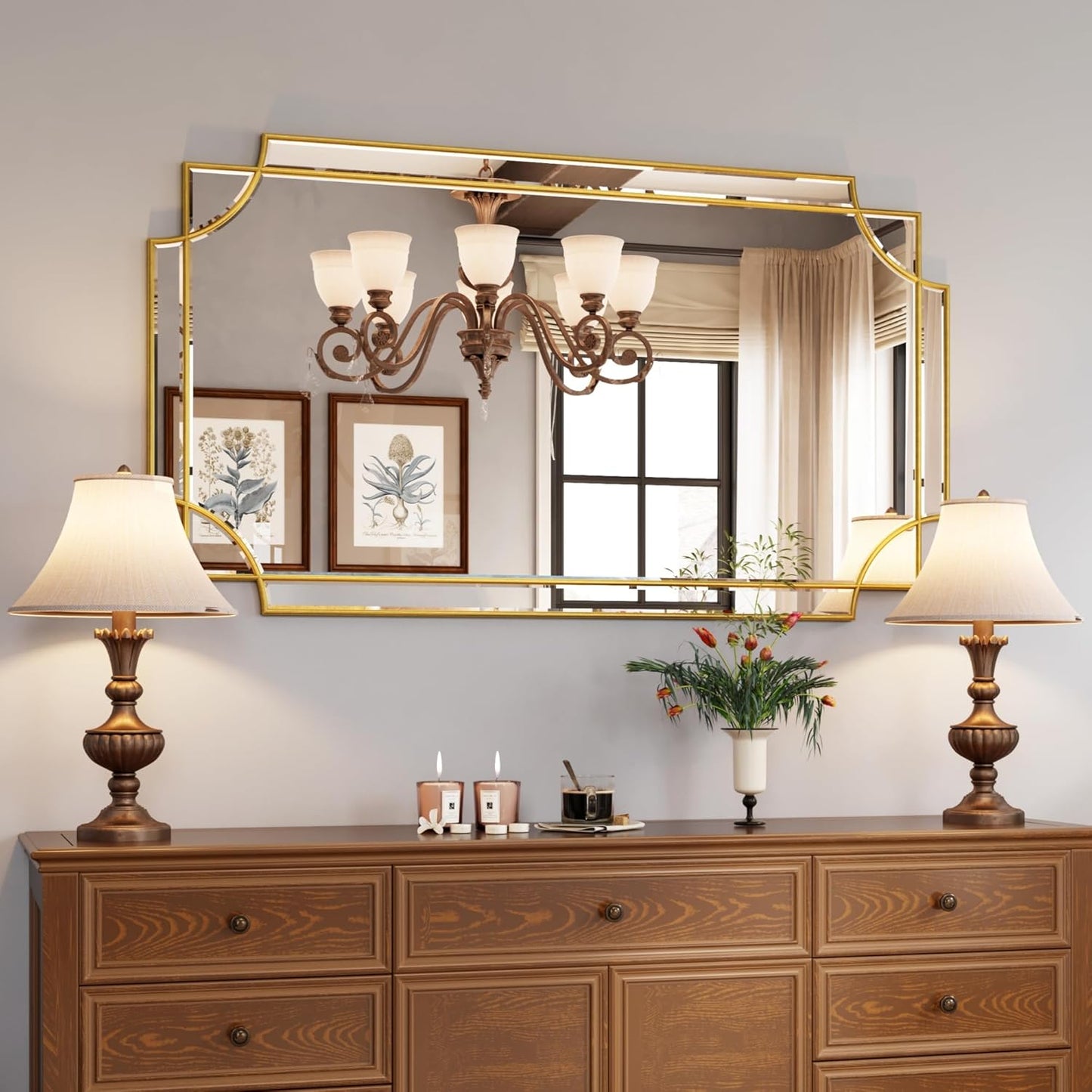 Kelly Miller 28"x50" Large Gold Mirror for Wall, Modern Elegant Decorative Mirror Rectangular Vanity Mirror Beveled for Bathroom Living Room Bedroom Farmhouse Fireplace Entryway Hallway