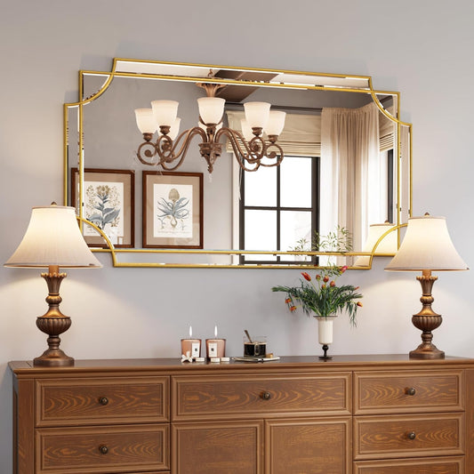 Kelly Miller 28"x50" Large Gold Mirror for Wall, Modern Elegant Decorative Mirror Rectangular Vanity Mirror Beveled for Bathroom Living Room Bedroom Farmhouse Fireplace Entryway Hallway