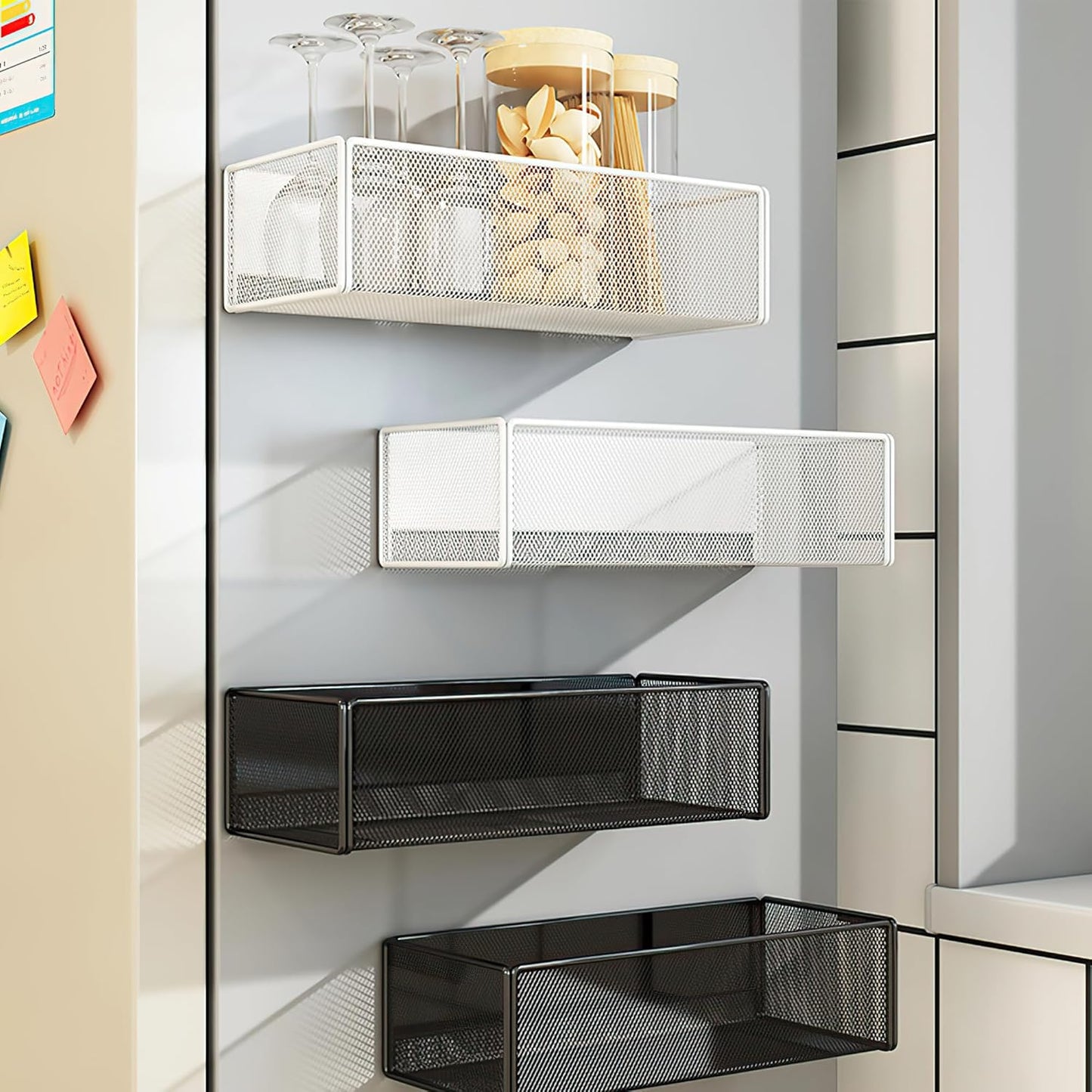 Magnetic Basket Organizer Holder for Fridge Magnetic Storage Bin Box Containers for Refrigerator Whiteboard Classroom (Large, White)