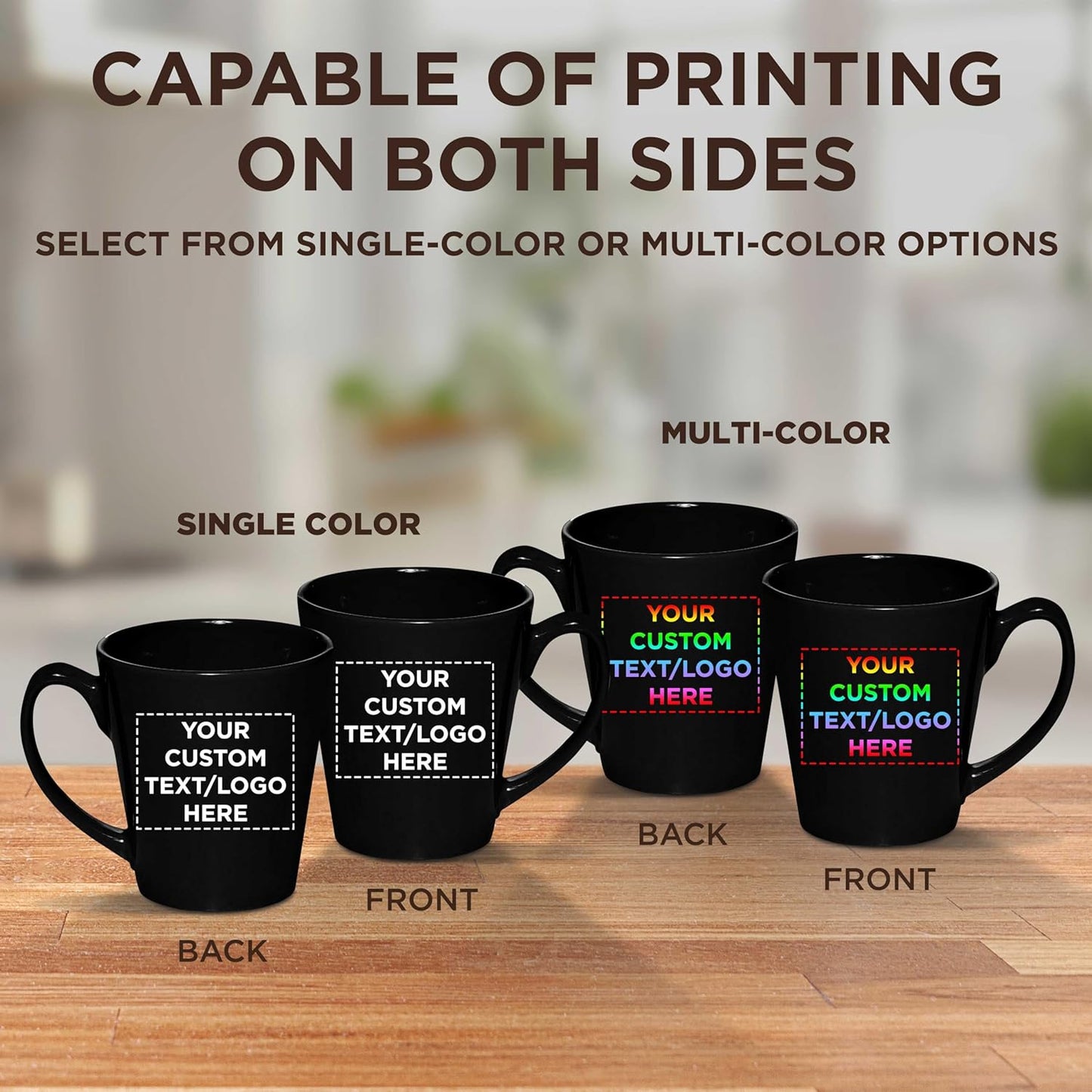 DISCOUNT PROMOS Custom Glossy Ceramic Latte Coffee Mug 12 oz. Set of 50, Personalized Bulk Pack - Perfect for Tea, Espresso, Cappuccino, Hot Cocoa - Black