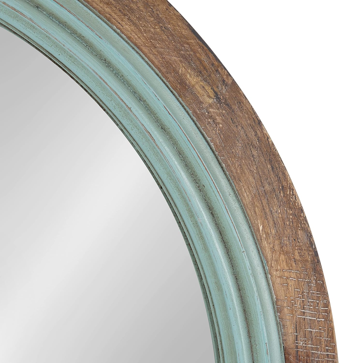 Kate and Laurel Palmer Rustic Farmhouse Round Wooden Mirror, 26 Inch Diameter, Blue and Rustic Brown, Modern Circle Decorative Wall Mirror with Paint Distressing
