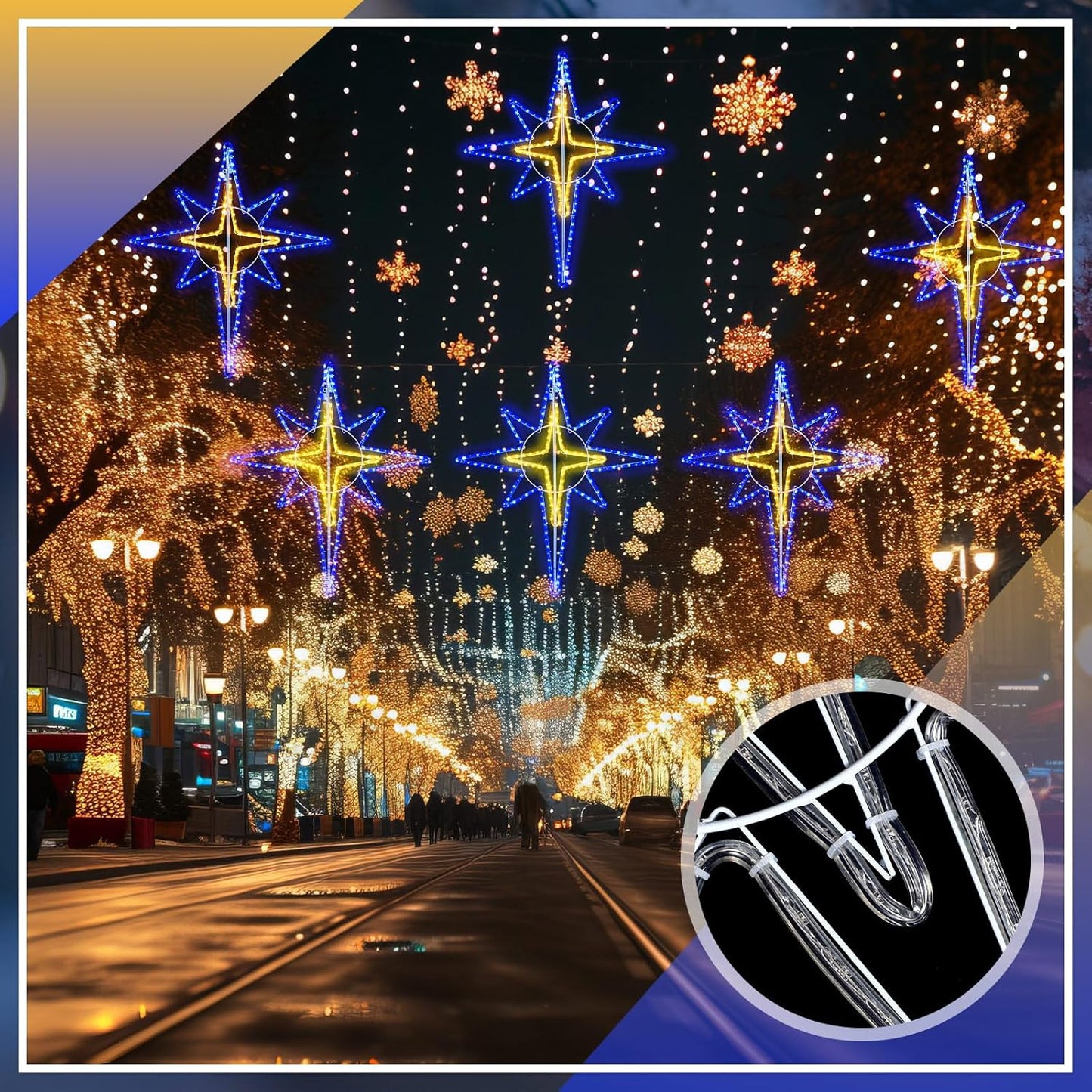 51'' Christmas Star of Bethlehem LED Star Hanging Lights Nativity Holy Family Light for Door Window Porch Wall Decoration Plug Operated Lighted Hanging Tree Topper(Blue, White)