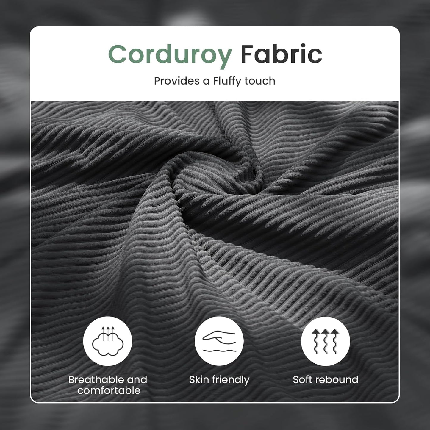 3 Pieces Corduroy Couch Set for Living Room, 7 Seats Cloud Sofa, Deep Seat Floor Couch for Bedroom, Futon Modern Sofa Sectional Bed, Black Corduroy