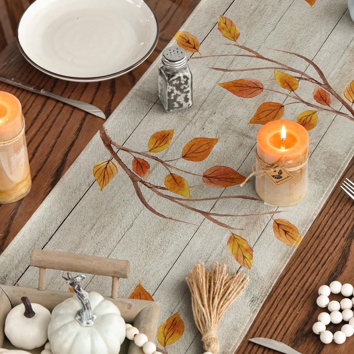 Artoid Mode Wood Gnomes Pumpkins Sunflower Maple Leaves Fall Table Runner, Kitchen Dining Table Decoration for Home Party Decor 13 x 90 Inch