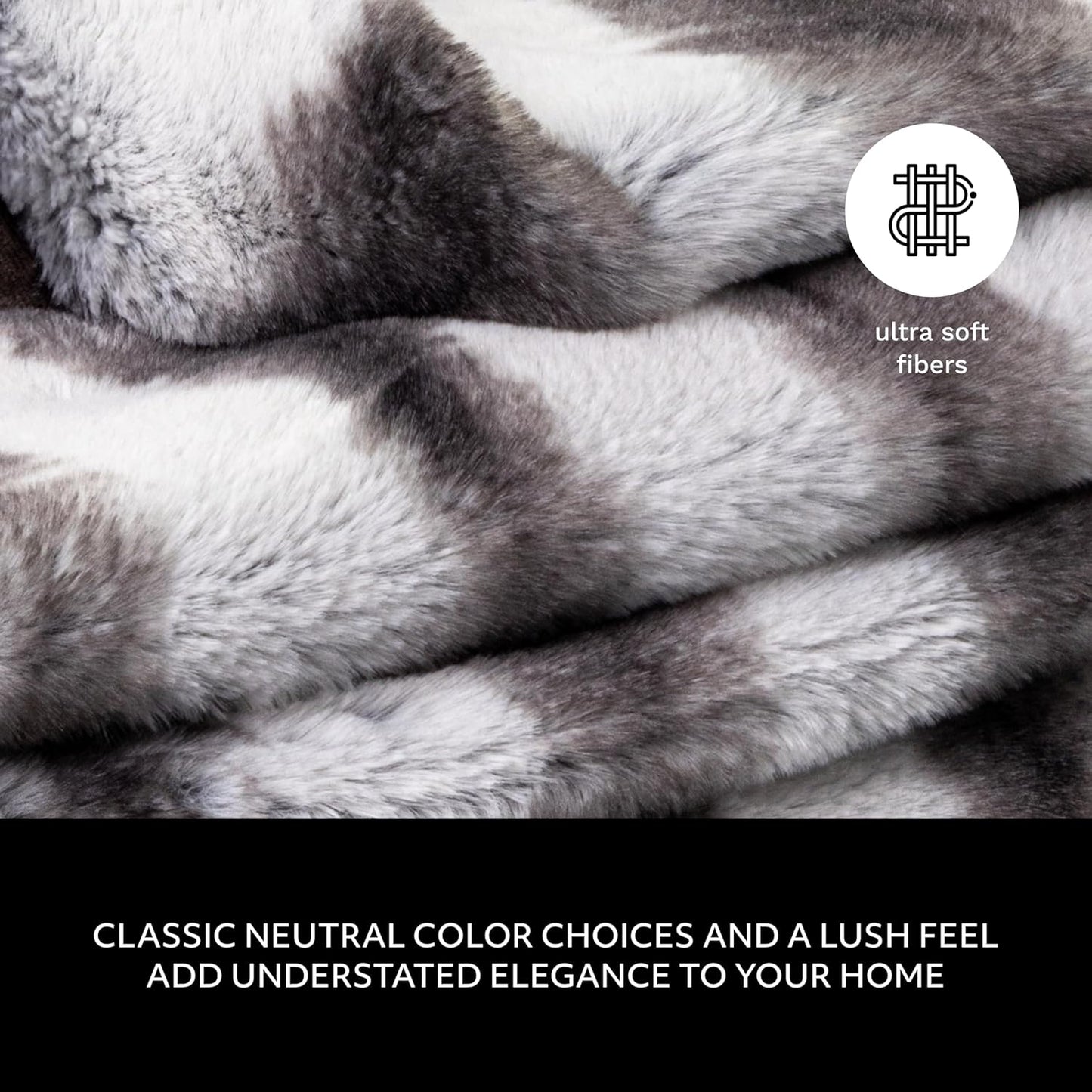 Mon Chateau Luxury Printed Faux Fur Throw with 6cm Foldover for Couch, Sofa, or Bed - Plush Ultra Soft Blanket for Sleeping or Home Décor, 60" x 70" (Striped)