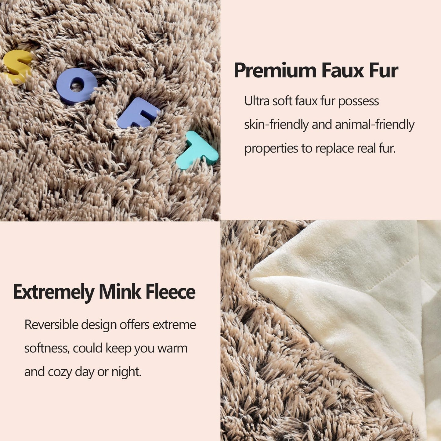 GONAAP Fuzzy Faux Fur Throw Blanket Queen Size Frosty Brown Super Soft Cozy Plush Fuzzy Shaggy Blanket for Couch Sofa Bed (Frosty Brown, Queen(90"x90"))