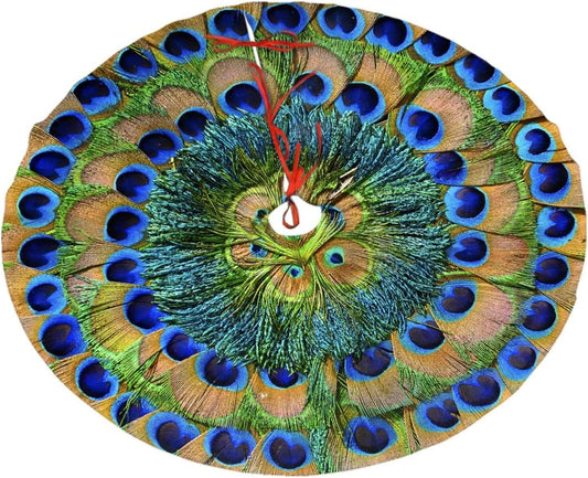 Christmas Tree Skirt,Peacock Feathers Circle Xmas Tree Skirt Rustic Farmhouse Tree Skirt for Christmas Decor Xmas Holiday Home Party Decorations48