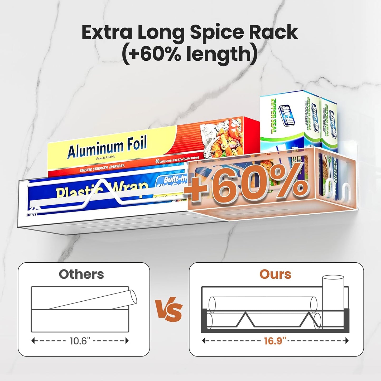 16.9 Inch Wide Large Capacity Magnetic Spice Rack for Refrigerator, 4 Pack Metal Fridge Shelf, White