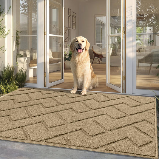 hicorfe Front Door Mat Outside Entrance,36"x59" Absorbent Muddy Dirt Resist Welcome Door Mats Outdoor Indoor,Stain and Fade Resistant,Non Slip Backing Entry Mat Doormat for Entryway(Beige)