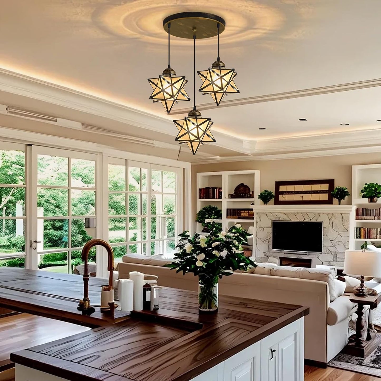 Frosted White Glass Chandelier for Dining Room Pendant Lights for Kitchen Island Light Fixture Modern Farmhouse Chandeliers with Warm Light Oiled Bronze