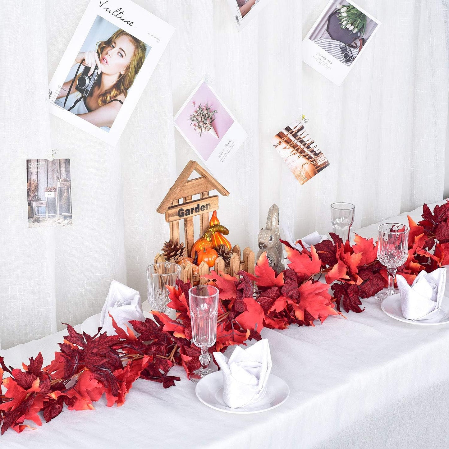 Lvydec 2 Pack Maple Leaves Fall Garland - 5.9ft/Strand Artificial Foliage, Red Fall Leaves Autumn Decoration for Home, Wedding, Party, Halloween, Thanksgiving