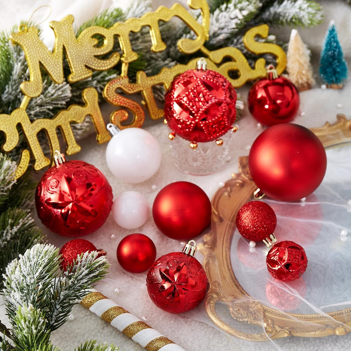 87-Pack Shatterproof Christmas Ball Ornaments Set, Christmas Tree Decorations with Hand-held Gift Package for Xmas Tree Holiday Wedding Party, Red