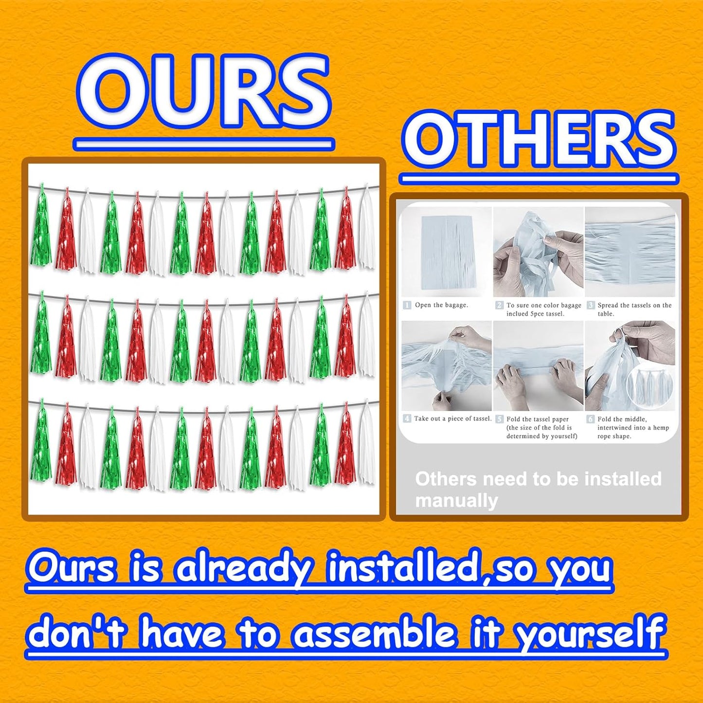 3P Red Green White Foil Fringe Metallic Tassel Streamers Banner Tassel Garland for Parade Floats, Graduation, Wedding, Birthday, Halloween, Christmas, Mexican Italian Birthday Party Decorations