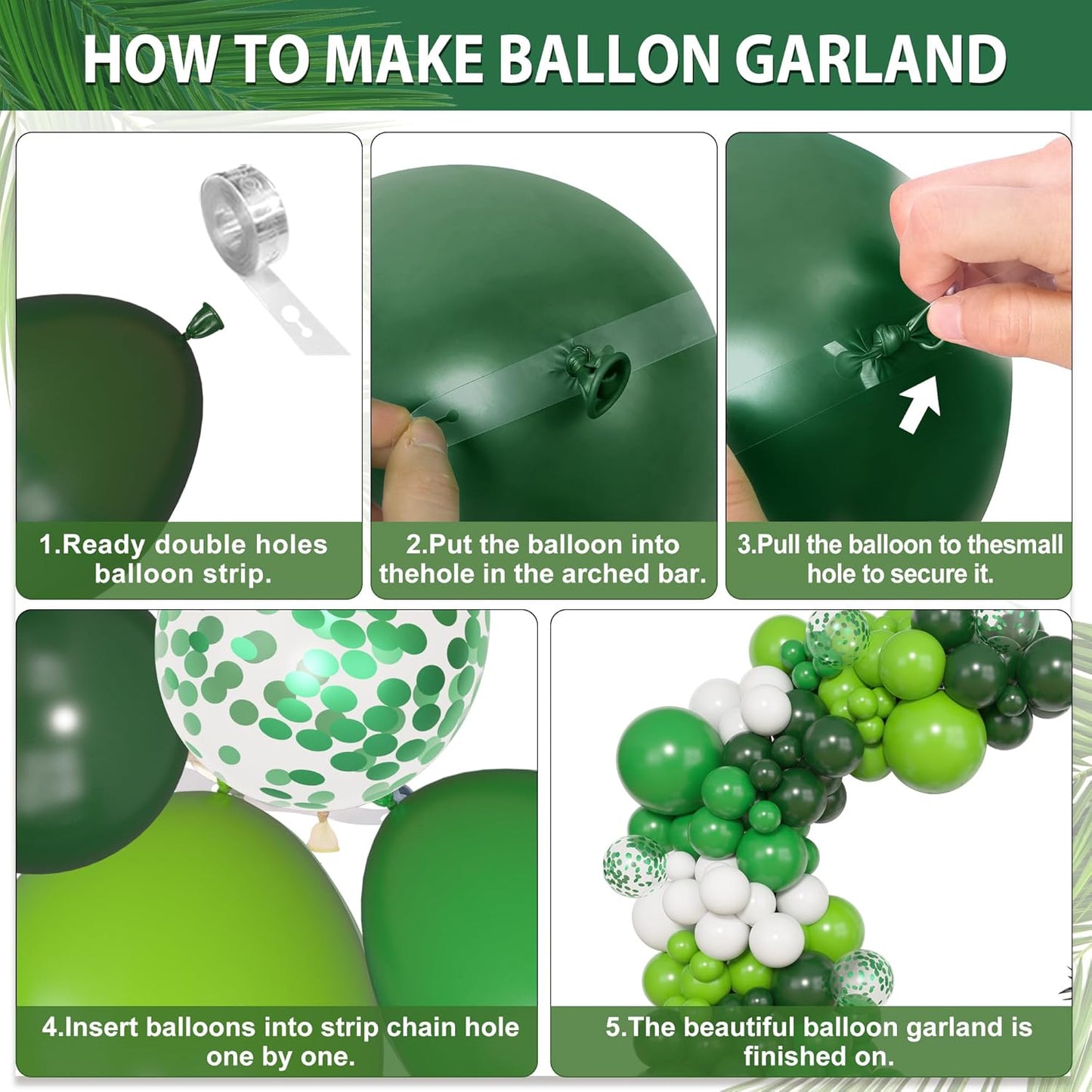 Amandir 153pcs Green Balloons Arch Garland Kit, Different Sizes 18 12 10 5inch Dark Emerald Light Lime Green Latex Confetti Balloon for Safari Jungle Baby Shower Birthday Graduation Party Decorations