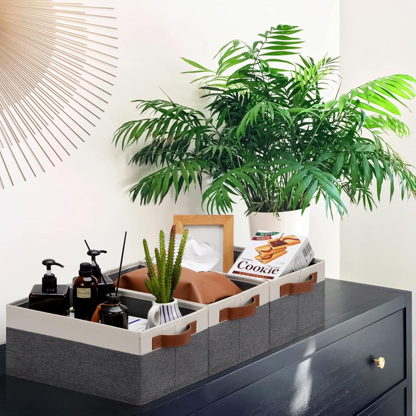 GhvyenntteS Small Fabric Storage Bins with Handles 6 Pack, 11.8" x 7.87" x 5.11" Storage Baskets for Shelves, Baskets for Organizing Clothes Underwear Socks Hats DVDs (Grey/White)