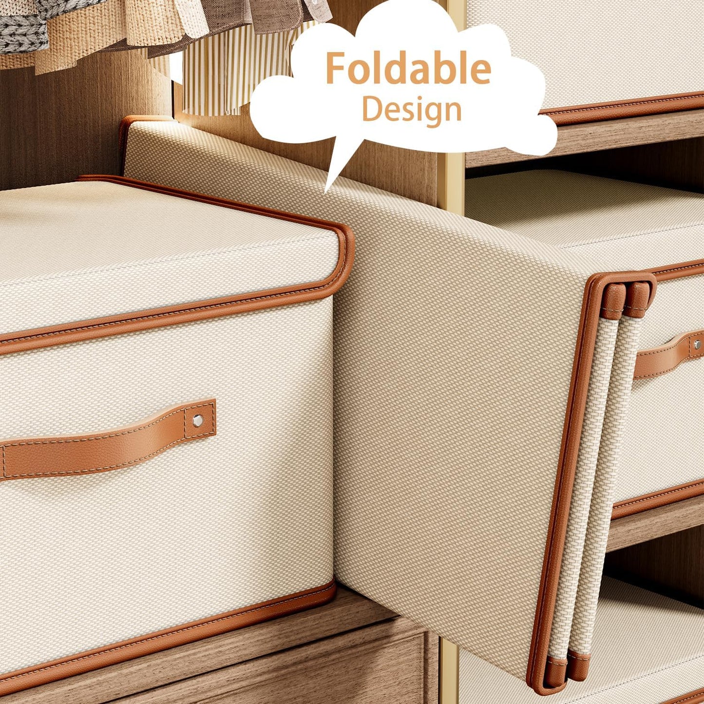 Tuza 2 Pack Storage Bins with Lids, Collapsible Closet Organizer Container, Fabric Organizer Box with Handles, Decorative Storage Boxes with Lids for Organizing Clothes, Books, File, White, Large