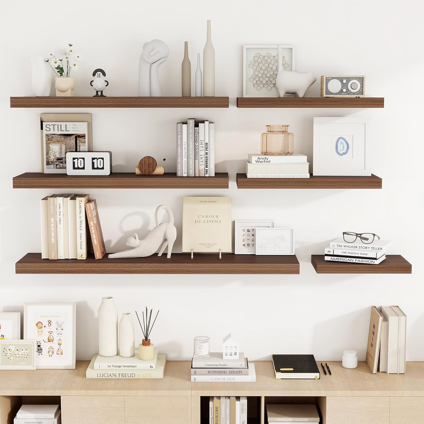 48 Inch Floating Shelves, 48"x9.25"x1.5" Inch Deep Floating Shelves for Wall, Wooden Shelves for Bathroom, Bedroom, Living Room, Walnut