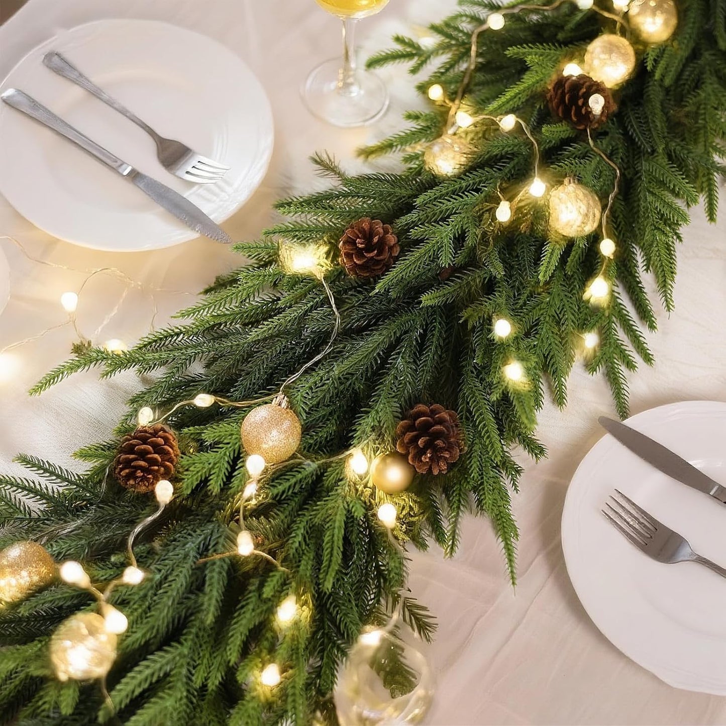 Artificial Norfolk Pine Garland - Faux Christmas Garland Fake Green Garland for Fireplace,Table, Stairs, Mantle, Window,Indoor Outdoor,Home,Holiday Decor (2 PCS,6 FT)