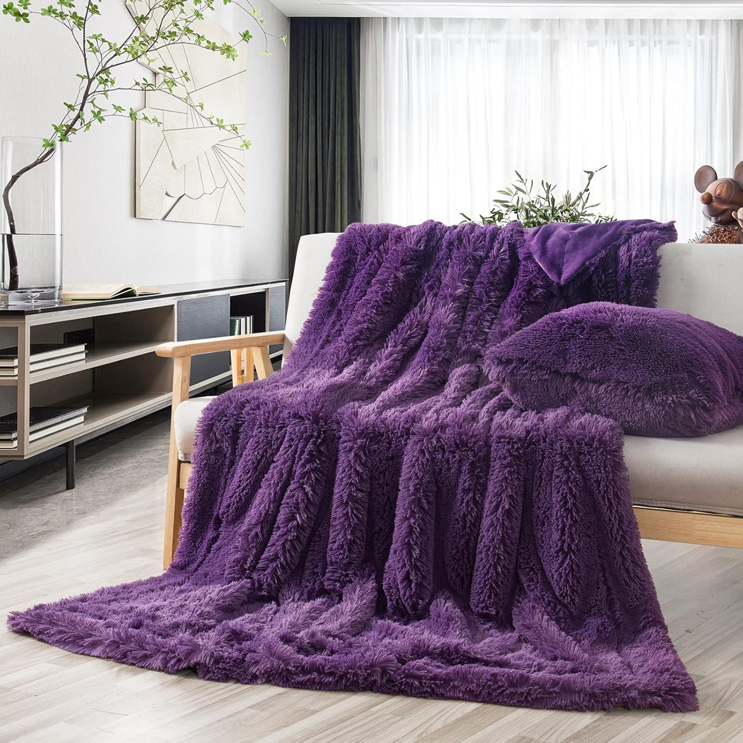GONAAP Fuzzy Faux Fur Throw Blanket Purple Super Soft Cozy Plush Fuzzy Shaggy Blanket for Couch Sofa Bed (Purple, Throw(40"x50"))