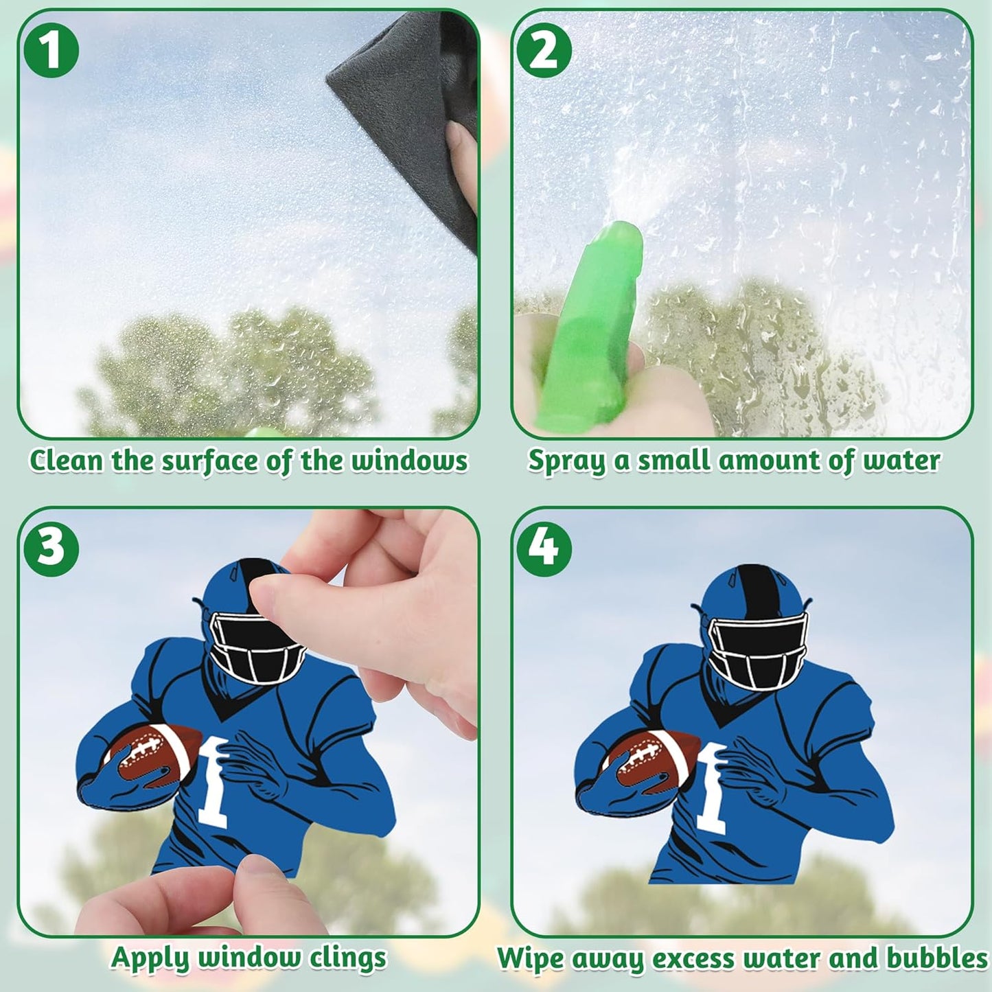 Football Window Clings, Football Party Decorations, Touch Down Party Window Stickers, Green Brown Themed Stickers Decal Gel for Touchdown Party Decor Accessories Set