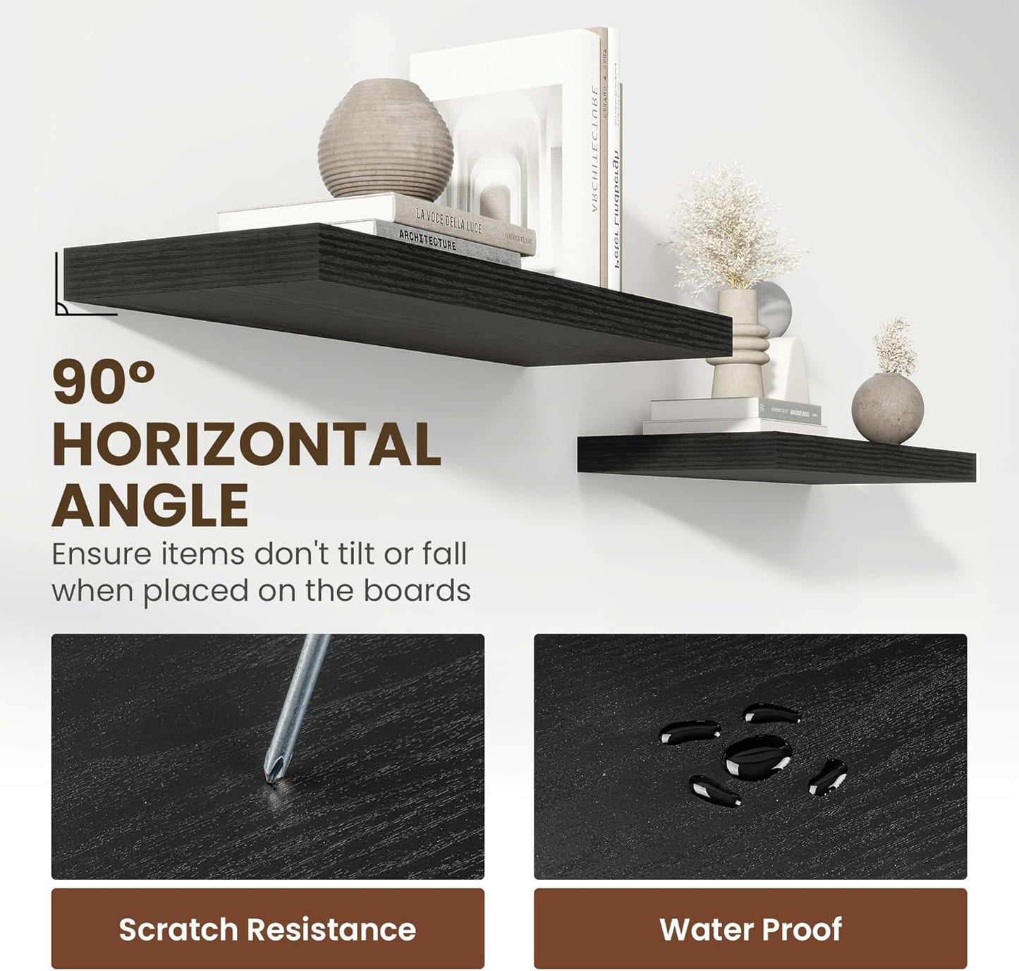 55 Inch Floating Shelves, 11.6 Inch Deep Floating Shelves for Wall, Floating Shelf with Invisible Brackets, Deep Shelves for Bathroom, Bedroom, Living Room, 1 Pack, Black