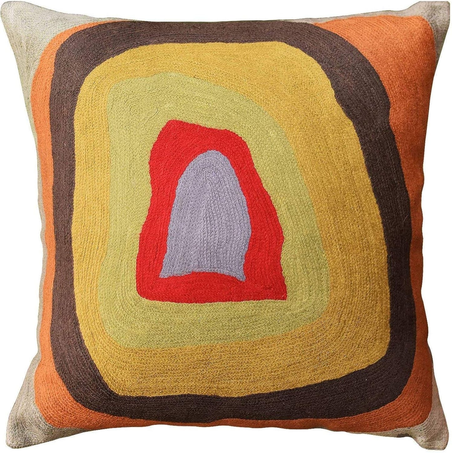 Kandinsky Abstract Pillow Cover - Colorful Modern Throw Pillowcase Chair Cushion Contemporary Farmhouse Sofa Pillowsham Handembroidered Wool Size 18x18