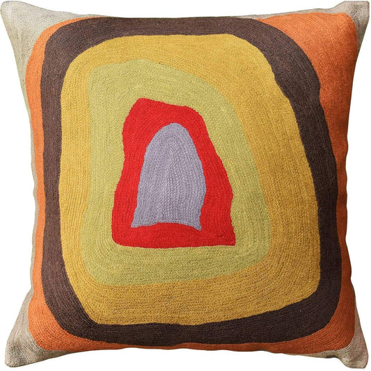 Kandinsky Abstract Pillow Cover - Colorful Modern Throw Pillowcase Chair Cushion Contemporary Farmhouse Sofa Pillowsham Handembroidered Wool Size 18x18