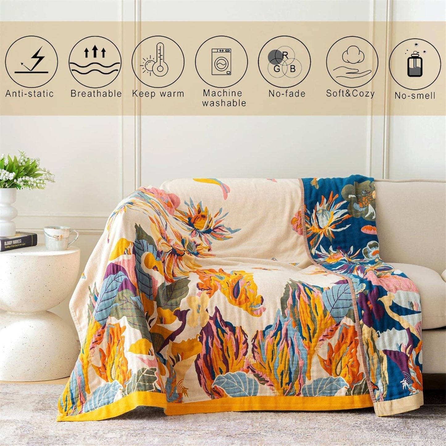 MSGKV Boho Throw Blanket King Size Warm Blanket for Couch and Sofa Blankets Cover for Living Room Blanket Throw Blanket Summer Cozy Bed Quilt(D-Flower and Butterfly, 108" x 90"(King))
