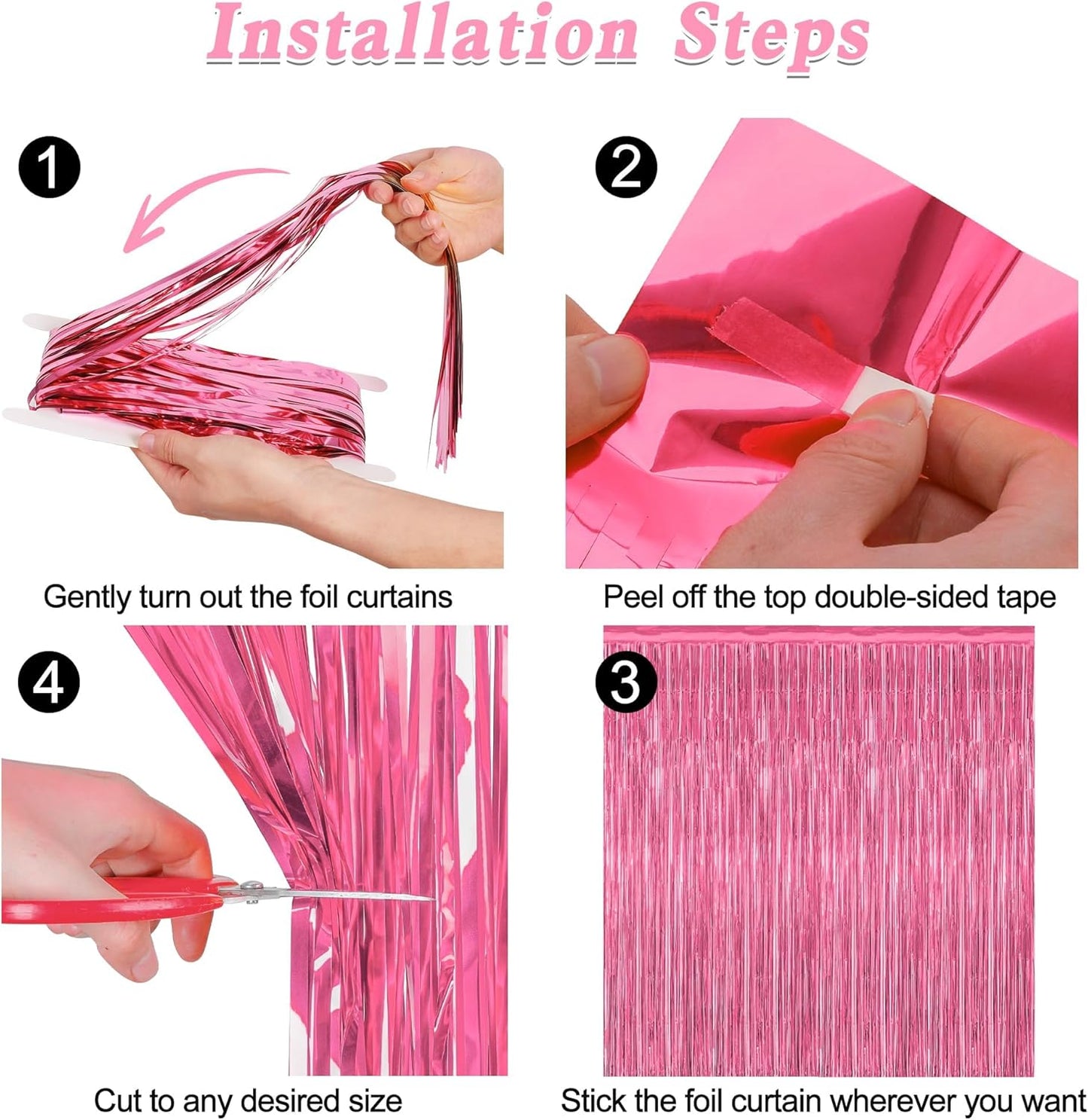 8 Pack Pink Backdrop, 3.28 FT x 7.05 FT Pink Birthday Decorations, Metallic Pink Backdrop for Photoshoot Foil Curtains Party Streamer, Bachelorette Decorations Birthday Photo Booth Props