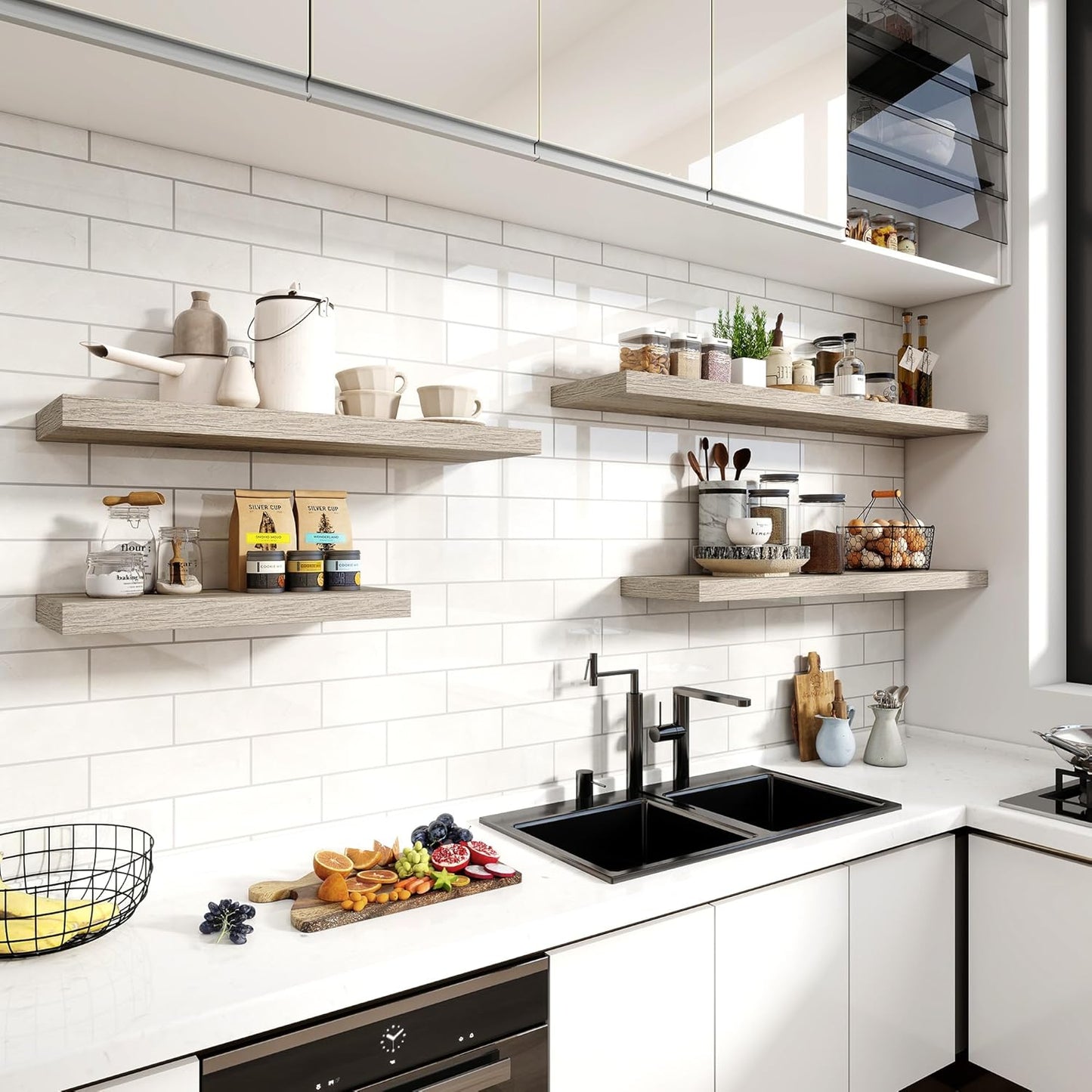 55 Inch Floating Shelves, 11.6 Inch Deep Floating Shelves for Wall, Floating Shelf with Invisible Brackets, Deep Shelves for Bathroom, Bedroom, Living Room, 1 Pack, Grey