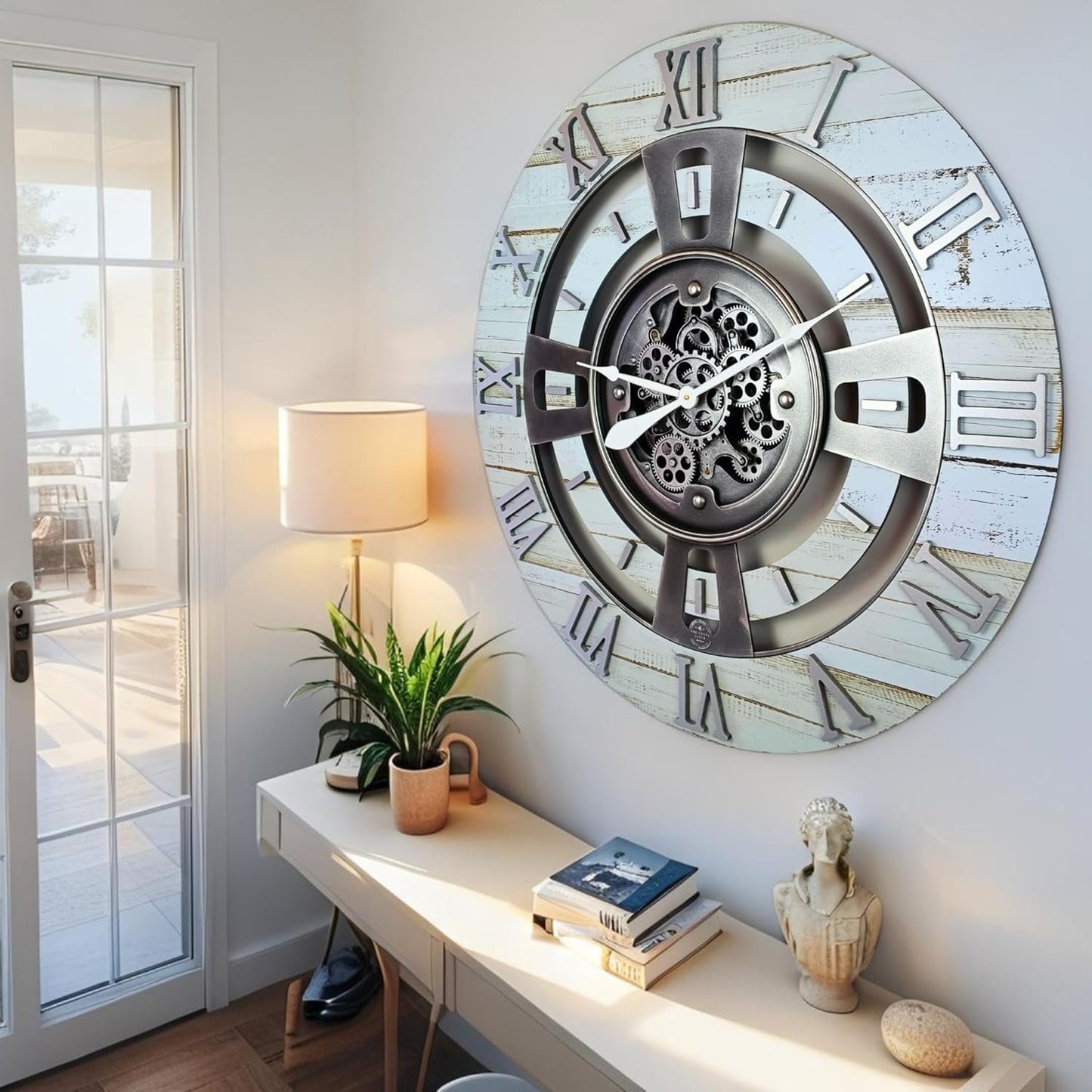 The Gears Clock Real Moving Gear Wall Clock England Line (Desert Beige, 24 inches (60 cm))