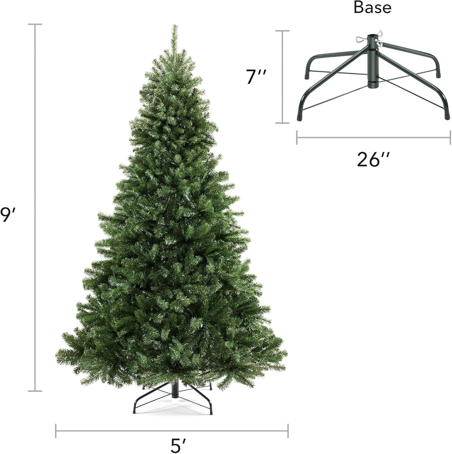 Casafield 9FT Realistic Green Spruce Artificial Holiday Christmas Tree with Sturdy Metal Stand