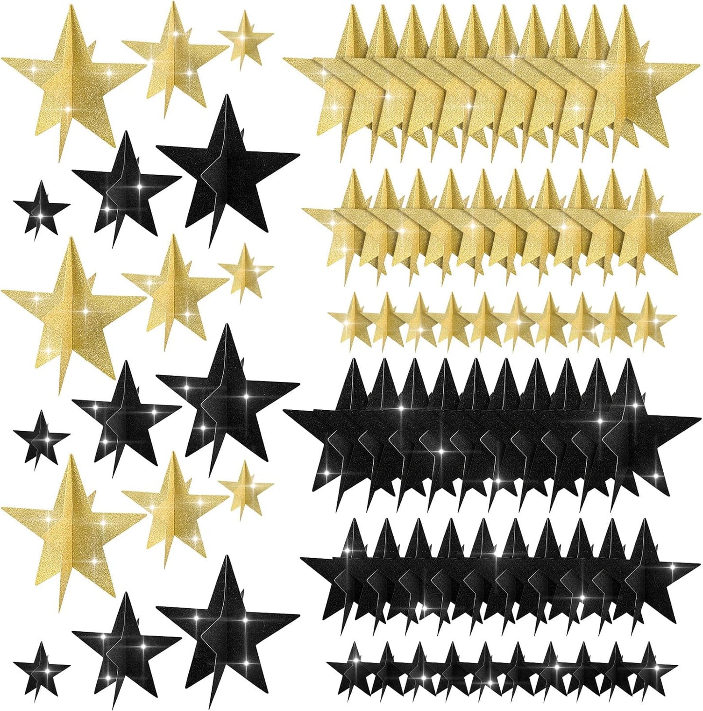 45 Pcs 3D Star Centerpieces Movie Night Decorations for Table in 3 Sizes Hanging Supplies for Red Carpet Film Show Theme Birthday New Year Party First Day of School Table Decor(Black and Gold)