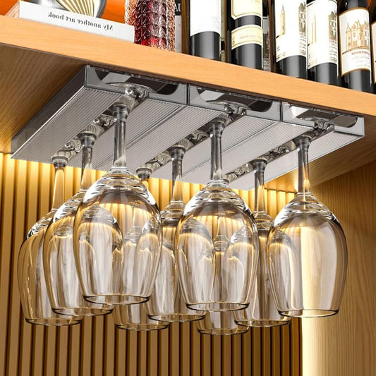 2 Pcs Wine Glass Holder,Stemware Rack Punch-free Hanging Under Cabinet for Bar,Kitchen and Restaurant (Grey)