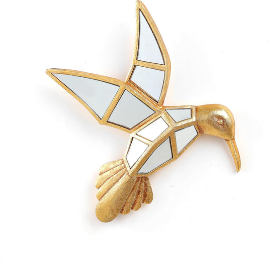 Vintage Wall Sculpture Animals Gold Bird Mirrors - Gold Resin Hummingbird and Glass Wall Decor, Perfect for Victorian and European Themed Homes