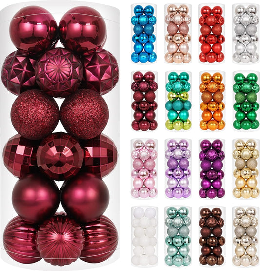 XmasExp 24ct Christmas Ball Ornaments Shatterproof Christmas Ornaments Set Decorations for Xmas Tree Balls(1.57''/40mm, Burgundy)